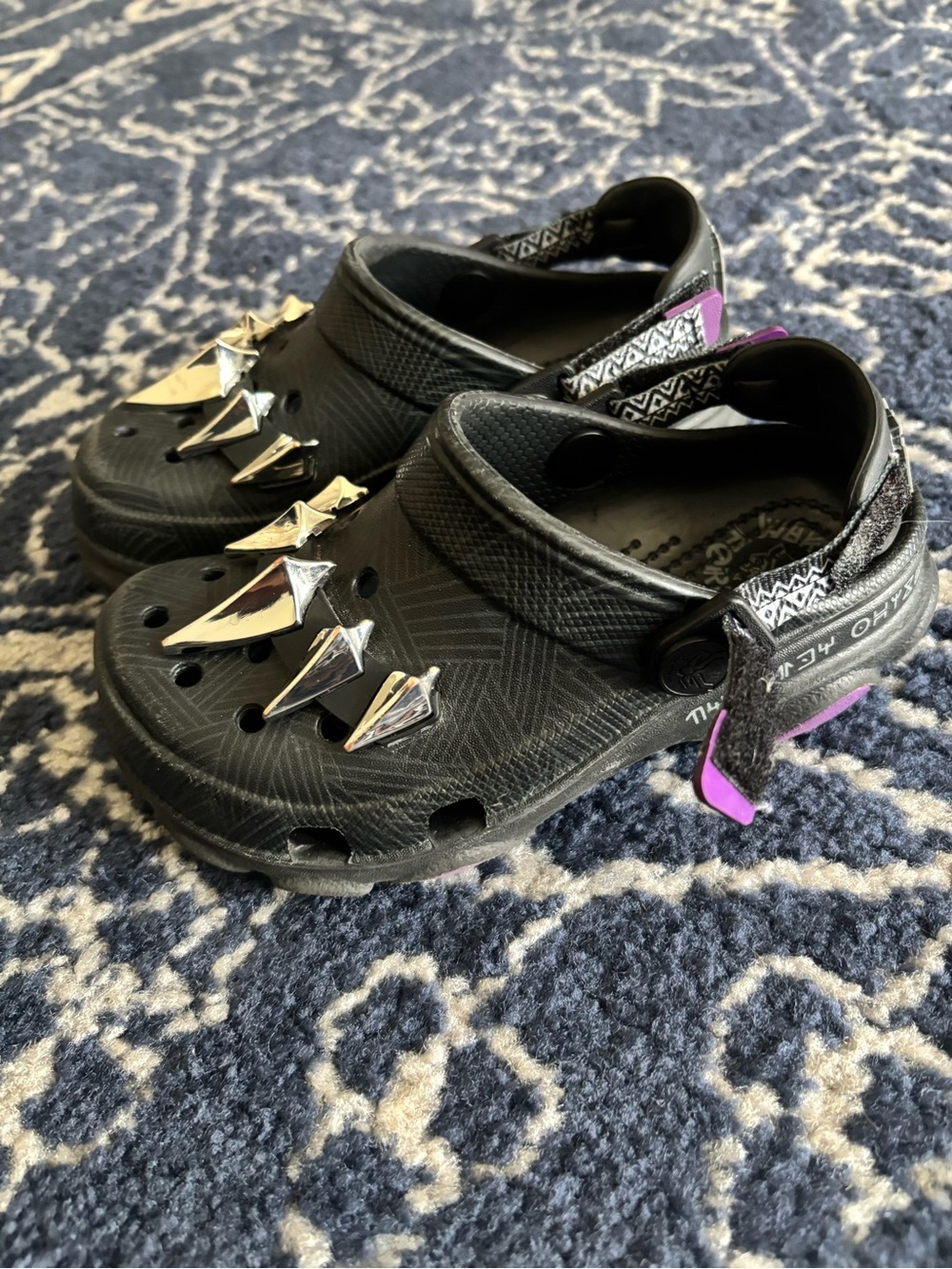 Black Panther Kids Crocs Purple Accents and Silver Spikes size 11c